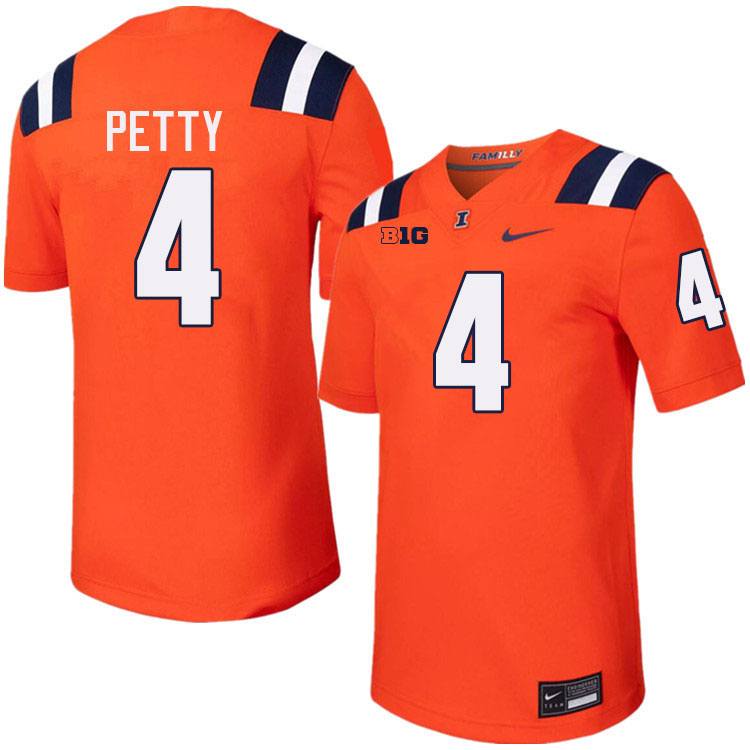 Men #4 Trey Petty Illinois Fighting Illini College Football Jerseys Stitched-Orange